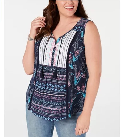 Style & Co. Tops - NWT Style &Co Macys Floral Embroidered Tassel Tank